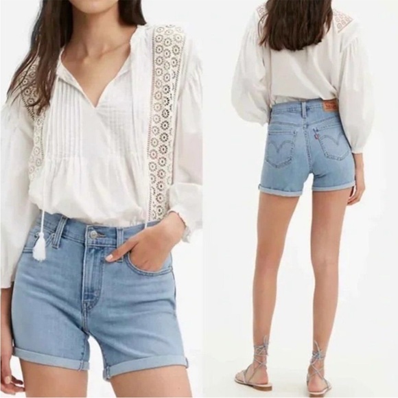 Levi’s Mid Length Denim Jean Shorts Size 31 Waist Light Wash Cotton Blend - Picture 1 of 11